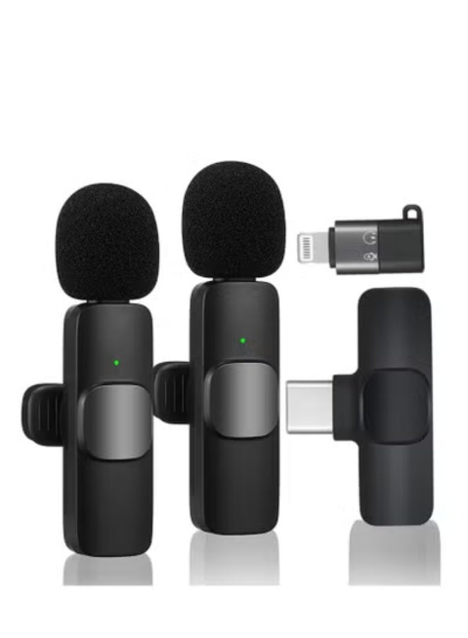 ميكروفون K9 لاسلكي بياقة لافالير  متعدد الاتجاهات بخاصية التوصيل والتشغيل للمقابلات والبث المباشر لفيديو يوتيوب متوافق مع موبايل اندرويد الذكية وموبايل ايفون iOS أسود - Image 1